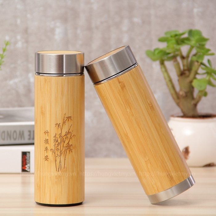 Quà Tặng In Logo Bình Giữ Nhiệt Vỏ Tre