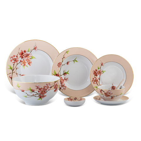 Bộ bàn ăn 23SP Camellia hồng đào gốm sứ Minh Long