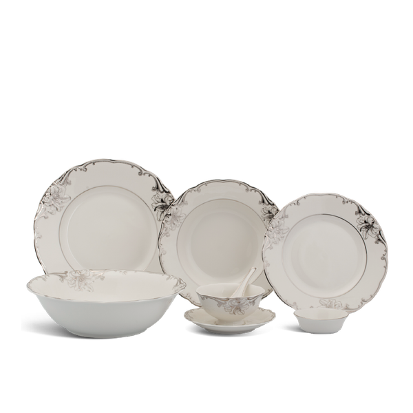 Bộ bàn ăn 32SP Đại Cát chỉ bạch kim gốm sứ Minh Long