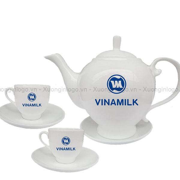 Bộ Ấm Chén Bình Trà Gốm Sứ Bát Tràng In Logo NV-43