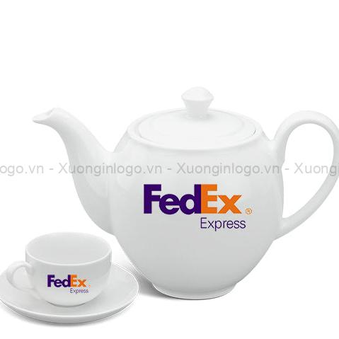 Bộ Ấm Chén Bình Trà Gốm Sứ Minh Long Camellia Trắng In Logo NV-37