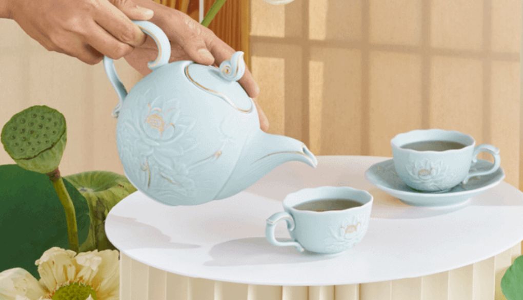 bộ trà 0.7L K2 sen men ngọc sương mờ vàng