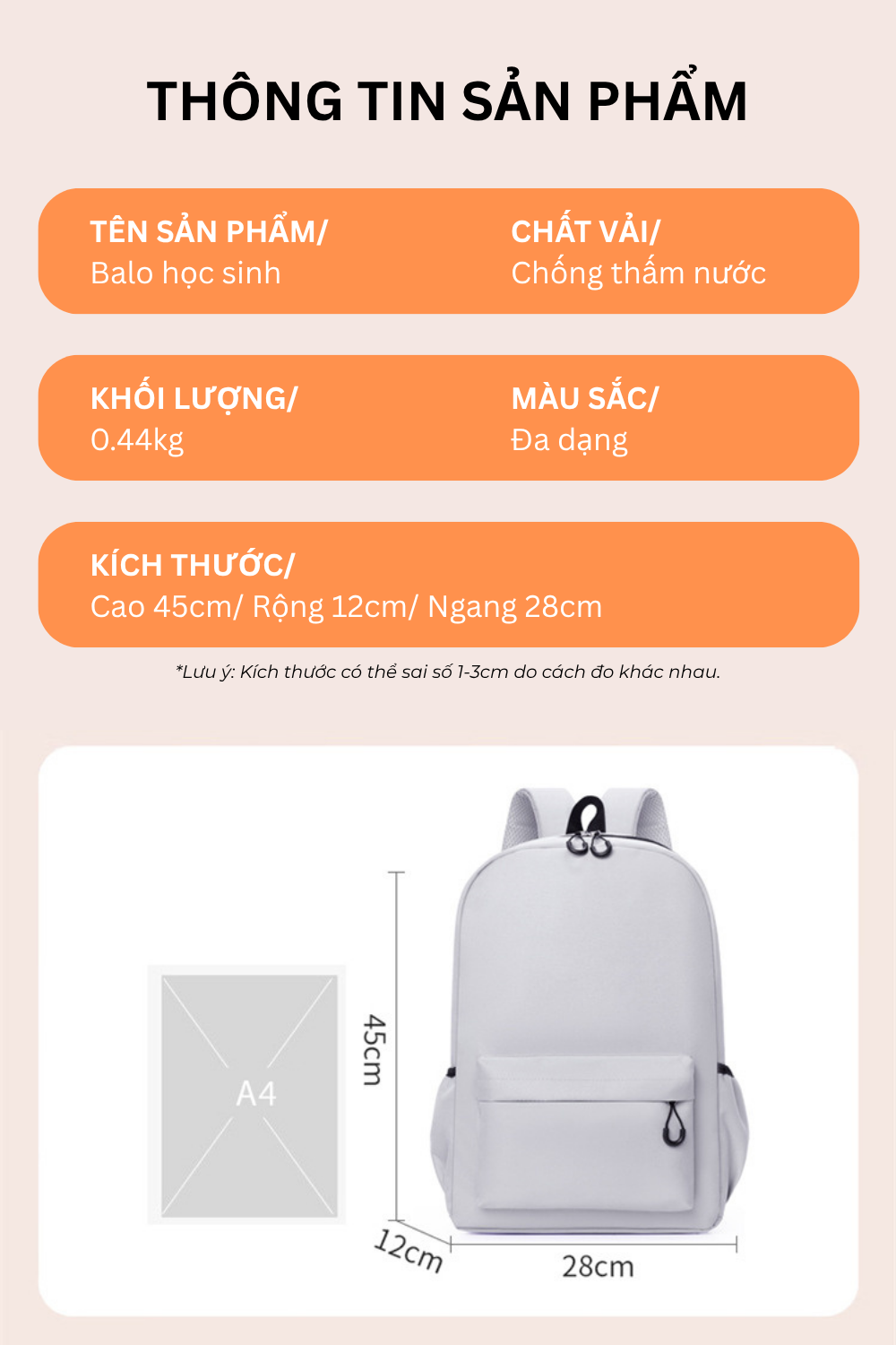 Balo In Cho Học Sinh, SInh Viên Bền Bỉ Tiện Lợi 45x28x12 cm