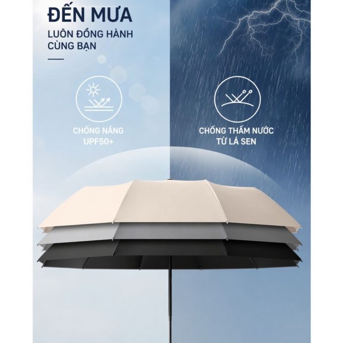 Ô Dù 12 Xương 130cm Cán Dài Kèm Bao Da Tặng Khách Hàng