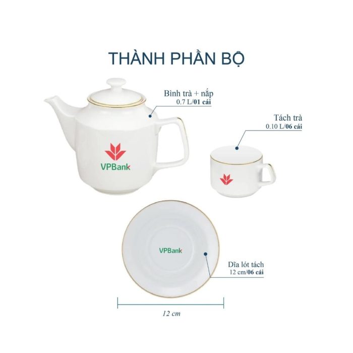 Bộ Trà 0.7L Jasmine Viền Chỉ Vàng