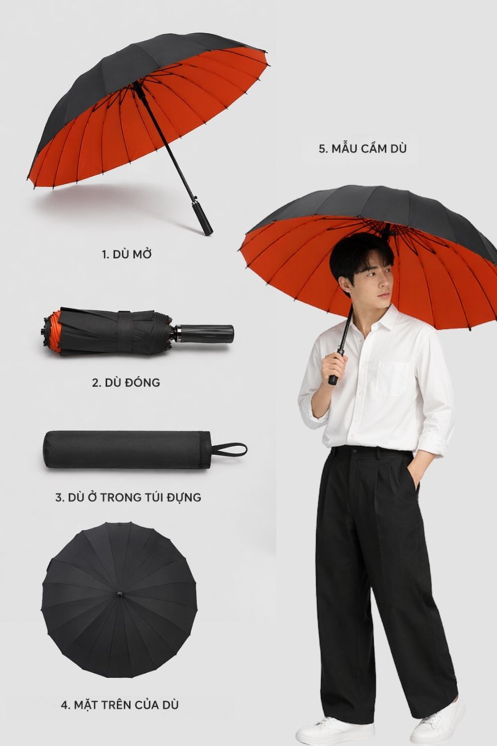 Ô Golf Cán Dài 24 Xương Đen 125cm Tặng Khách Hàng, Đối Tác