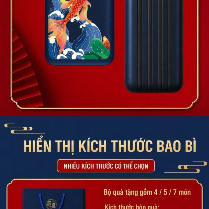 Bộ Quà Họa Tiết Cá Chép Thịnh Vượng - Quà Tết Doanh Nghiệp Tặng Khách Hàng