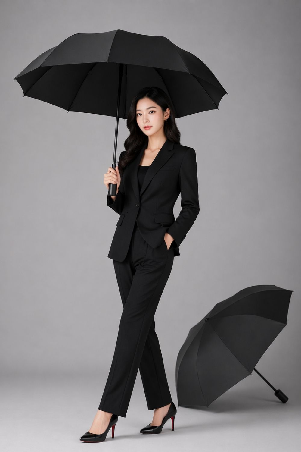 Ô Dù Tự Động Ngắn Cho Nhân Viên Có Khoá Vòng Đen 125cm
