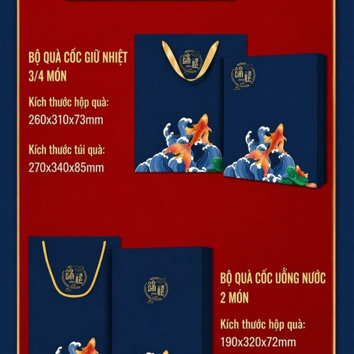 Bộ Quà Họa Tiết Cá Chép Thịnh Vượng - Quà Tết Doanh Nghiệp Tặng Khách Hàng