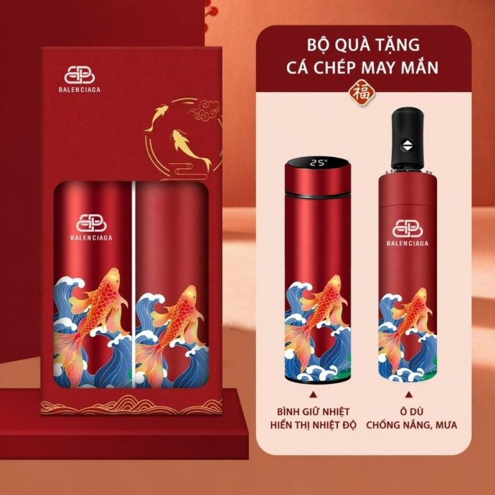 Bộ Quà Họa Tiết Cá Chép Thịnh Vượng - Quà Tết Doanh Nghiệp Tặng Khách Hàng
