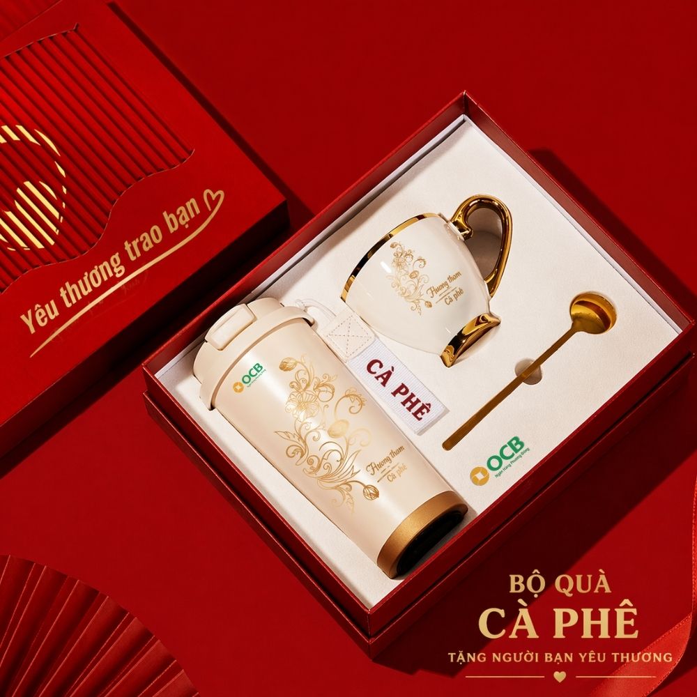 2 Set Quà Ly Giữ Nhiệt Và Ly Gốm Sứ In Hình Tùy Chỉnh - Quà Tặng Đối Tác Lớn Dịp Khai Trương
