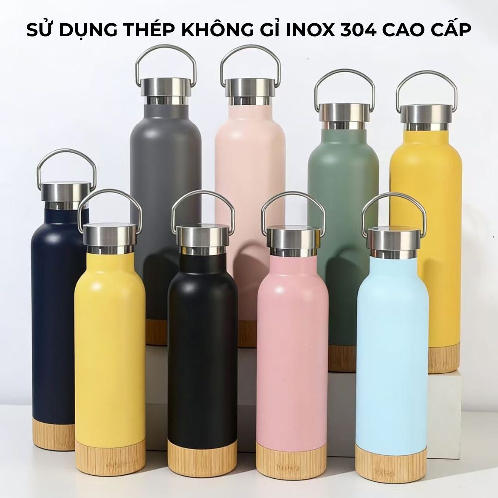 6 Bình Nước Thể Thao Nắp Tre Nút Bần Phong Cách Eco - Quà Tặng Kỷ Niệm Khách Hàng Bền Vững