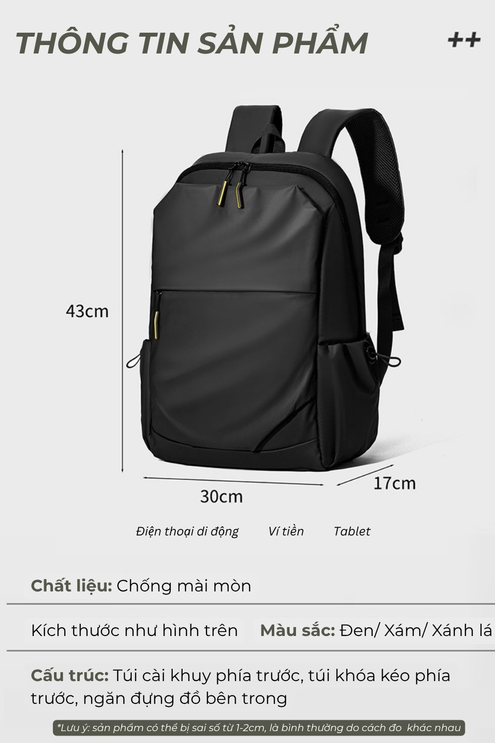 Balo In Logo Cho Sinh Viên Gọn Nhẹ Linh Hoạt Đen 43x30x17 cm