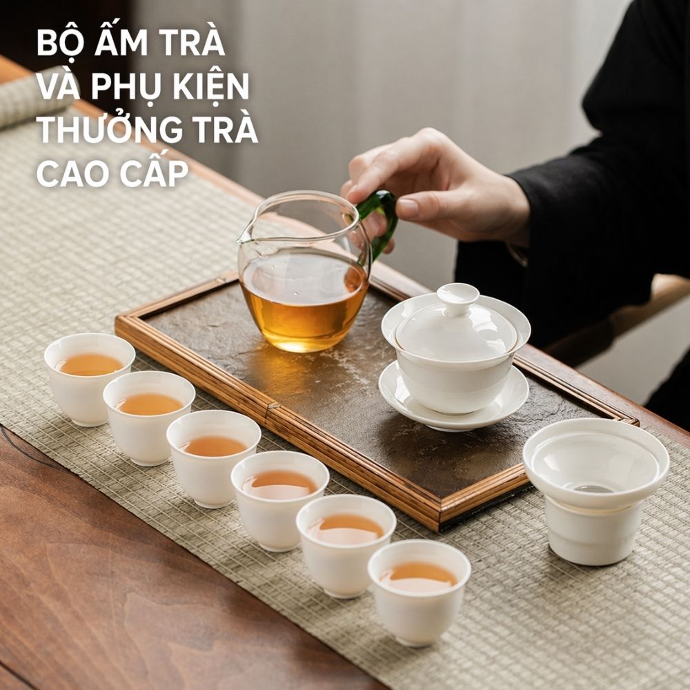 Bộ Ấm Trà Sứ Trắng Sứ Tinh Tế, Có Hộp Đựng Để Làm Quà Tặng Sang Trọng