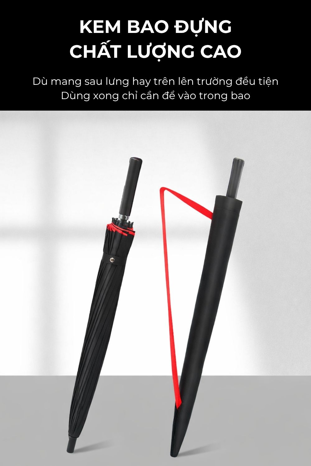 Ô Golf Cán Dài 24 Xương Đen 125cm Tặng Khách Hàng, Đối Tác
