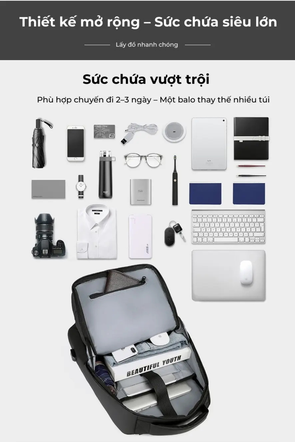 Balo Cho Doanh Nhân Hiện Đại Nhiều Tiện Ích 47x32x16 cm