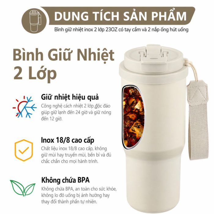 Ly Giữ Nhiệt Có Quai Xách Thép - Quà Tặng Khách Hàng VIP