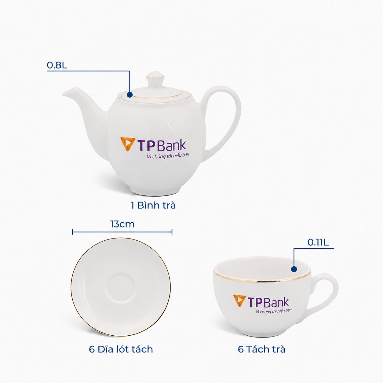 Bộ Trà 0.8L Camellia Viền Chỉ Vàng Bộ Trà 0.8L Camellia Viền Chỉ Vàng